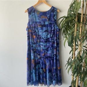 London Times Women’s 20W Blue Floral Ruffle Tiered Dress